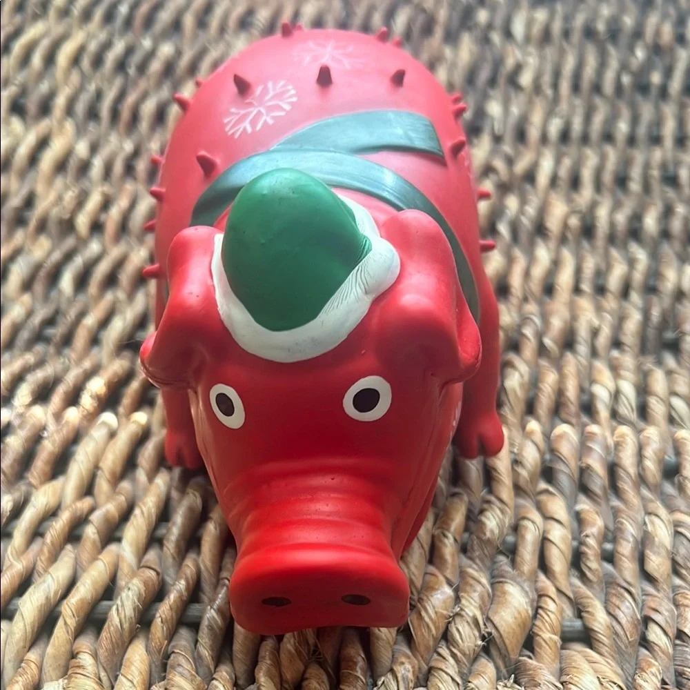 Vibrant Red and Green Holiday Squeaky Dog Toy with Spiky Texture